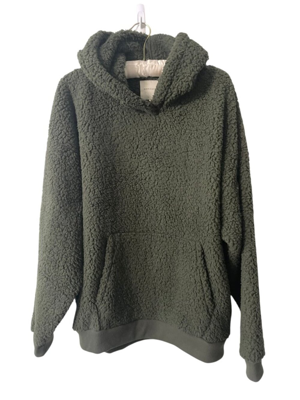 American Eagle Outfitters Sherpa Fleece Hoodie Dark Green Women's Large